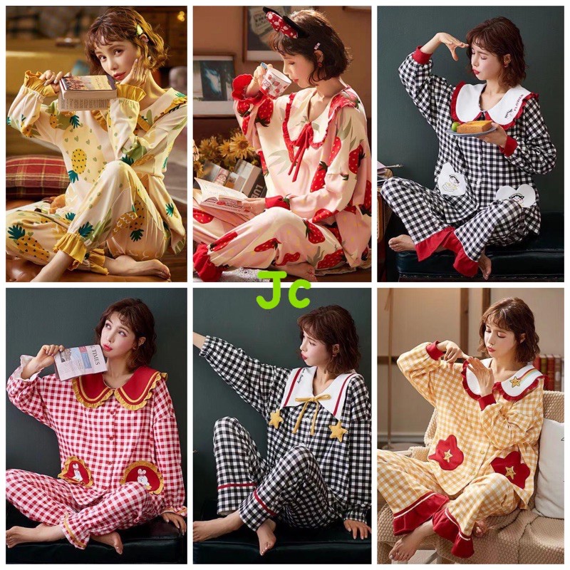 Set Piyama Wanita Kerah Babydoll Import