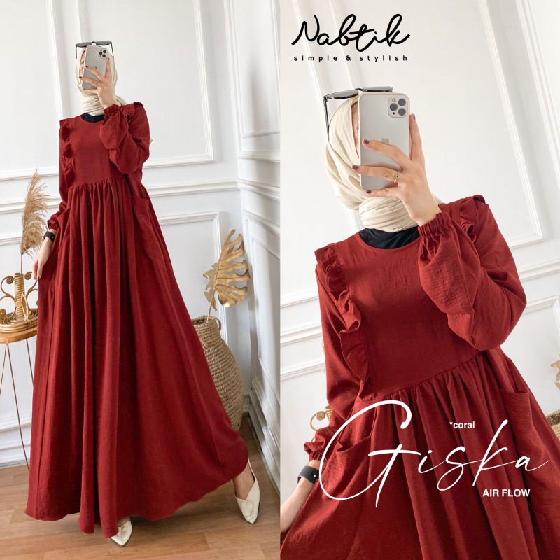 RESTOK LAGI GISKA GAMIS MUSLIMAH [ NEW ] GISKA AIRFLOW POLOS DRESS MAXY ORI BY NABTIK