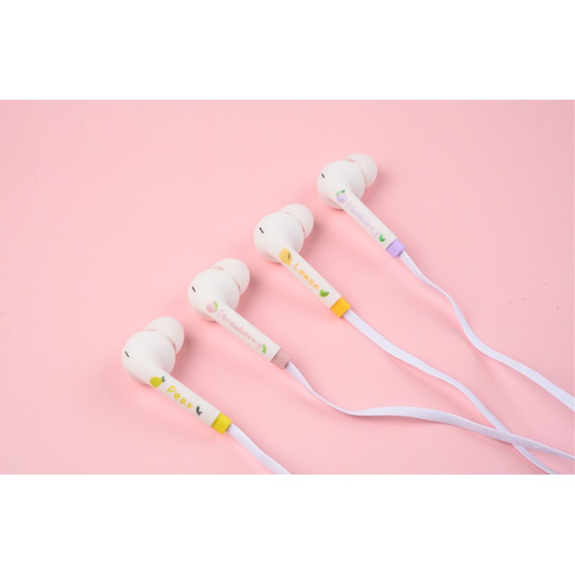 [ED-1018] Headset Earphone KOPER Motif BUAH-BUAHAN + Wadah Earphone Buah-Buahan Cantik Simple Elegan