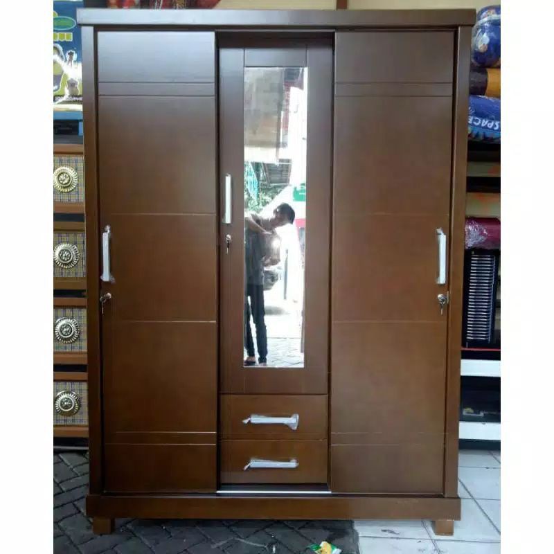 LEMARI PAKAIAN KAYU BLOKTIK SLIDING LEMARI PAKAIAN 3 PINTU
