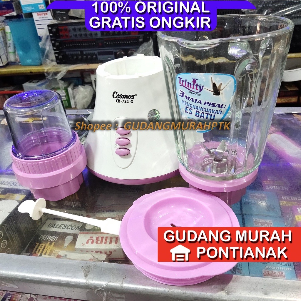 Blender Cosmos 721G 1.5 liter Trinity 6 arah posisi pisau Bahan jus Kaca CB 721 G 1,5 L