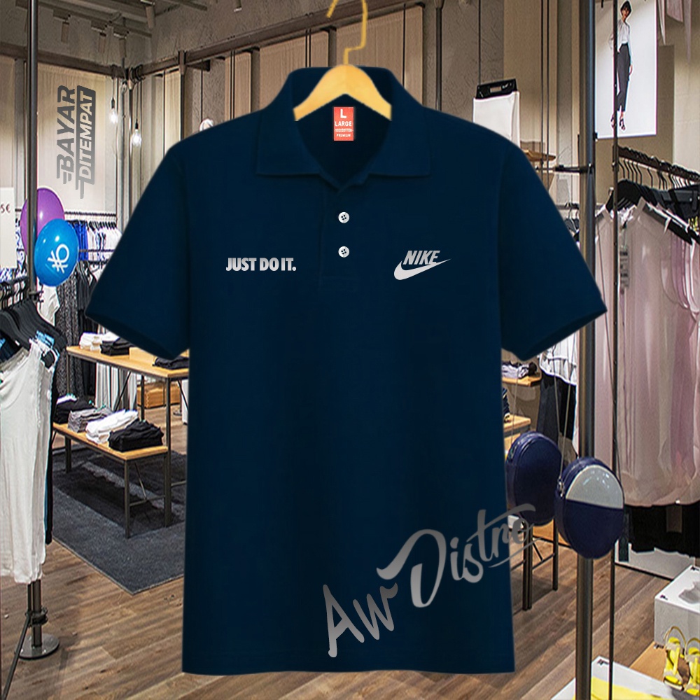 COD Baju Distro Polo Nik3 Just Doit Kirka Text Silver Premium Quality Atasan Pria Wanita Promo Termurah