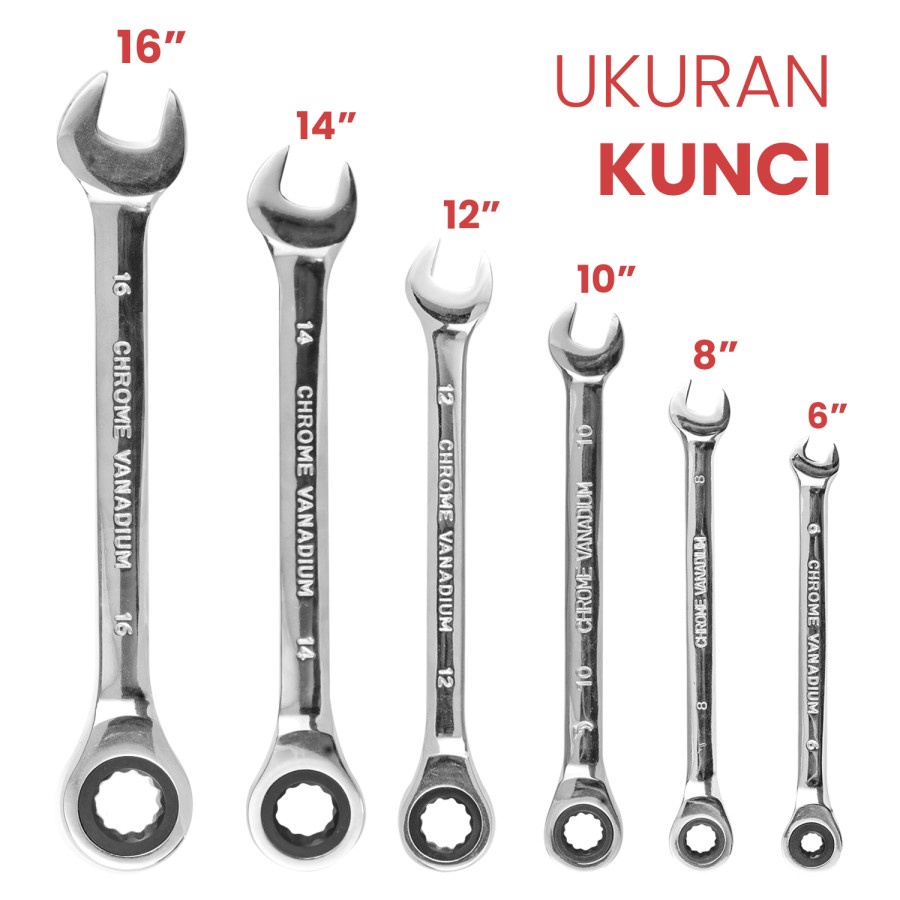 Kunci Ring Pas Kombinasi wrench Krek Ratchet Ukuran 6-16mm Fleksibel - Kunci Ring Pas Kombinasi Krek 6-16mm Bahan Kuat dan Anti Karat - Kunci Pas Torque Wrench Two-way Spanner Tools, kunci inggris, kunci shock, kunci shok, kunci serbaguna, kunci pas set