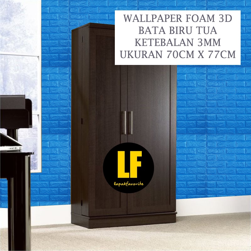 AA Wallpaper Foam Biru Tua Bata 3D Bata Warna Biru Tua Premium Wall Paper Sticker Tebal 3MM