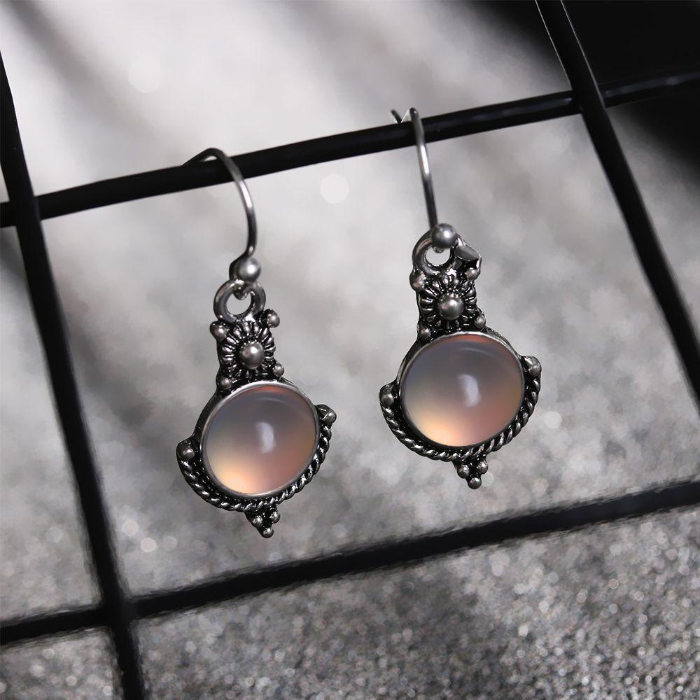 R-bunga Menjuntai Anting Perhiasan Pengantin Retro Vintage Rainbow Moonstone