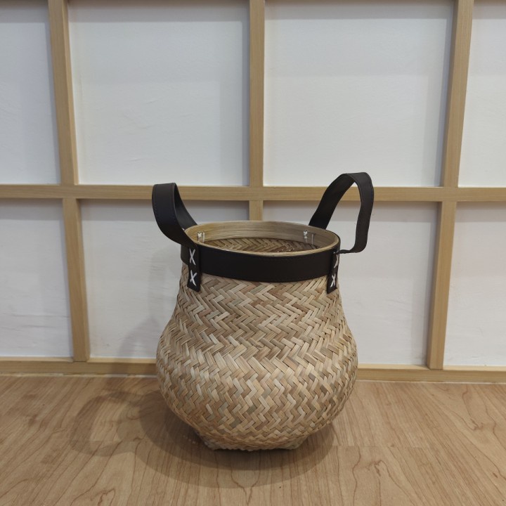 Keranjang Bambu Gentong Handle Vynil 19x19x27cm