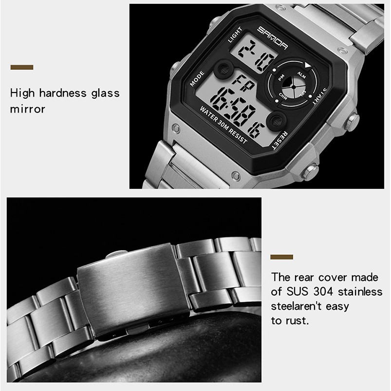 SANDA 408 Jam Tangan Pria Wanita Digital Tali Stainless Chronograph Anti Air WATCHKITE WKOS