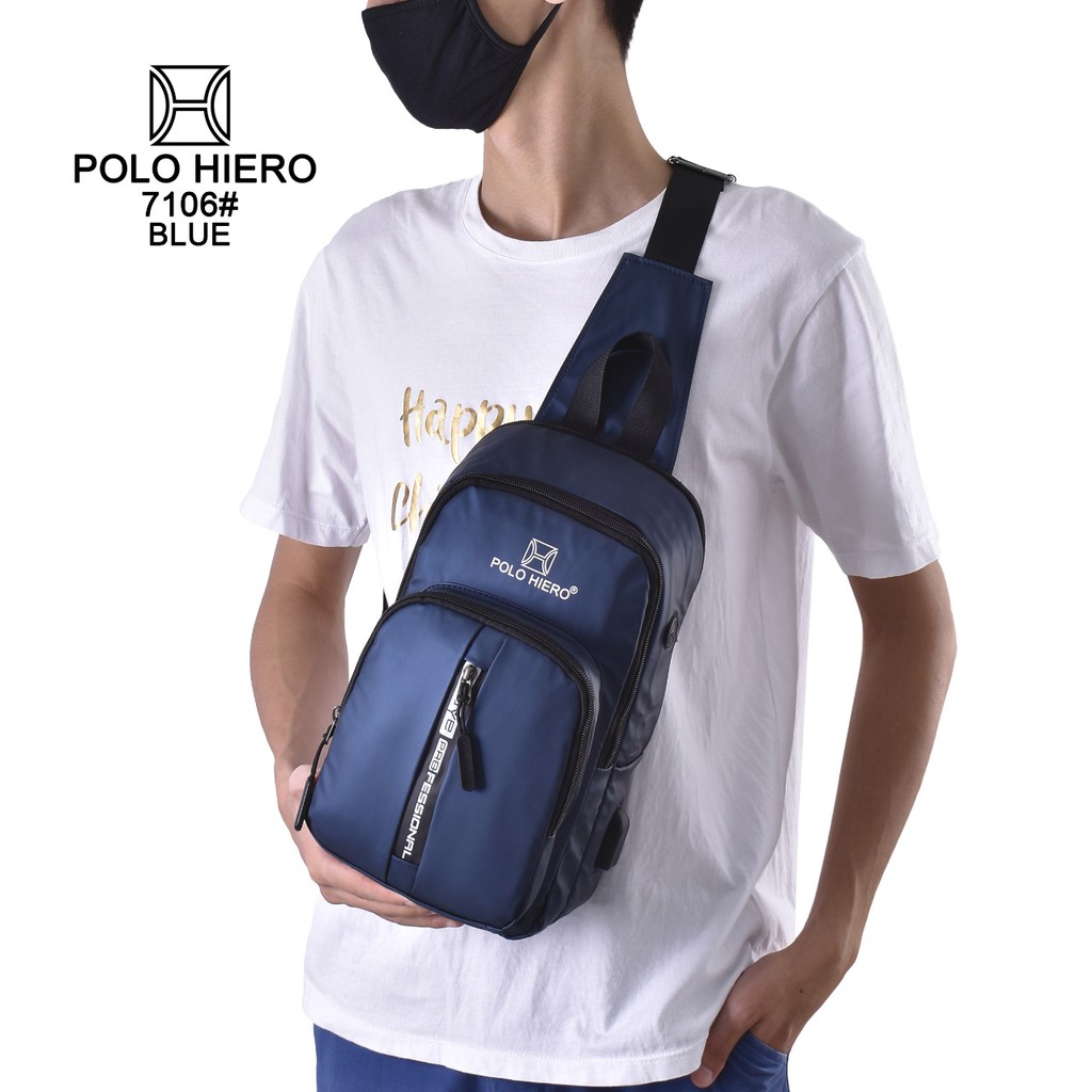 New Stock Tas Selempang Polo Hiero 7106 Water Resistant,[Free Kabel USB Extension]
