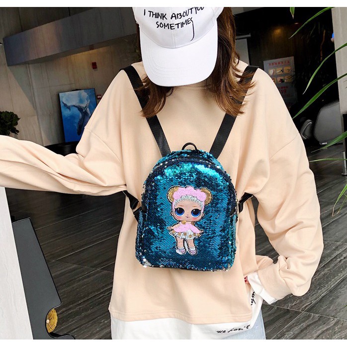 Retaily RY1388 Tas Ransel Anak Karakter LOL Tas Glitter Backpack Sequin Fashion