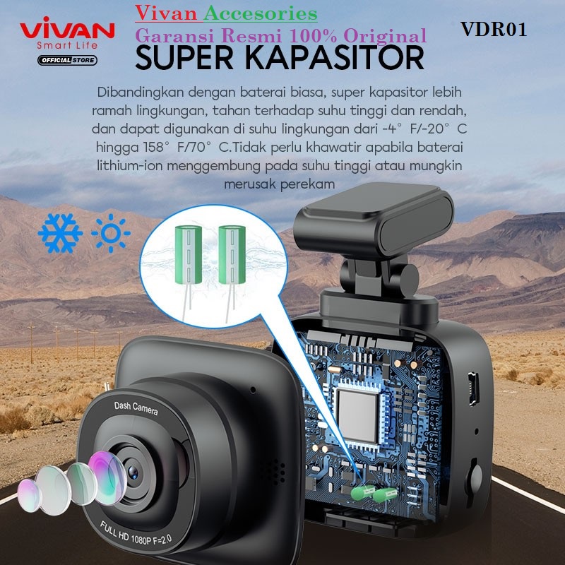 Vivan VDR01 HD Super Wide Angle Dashcam Car Dash Cam Camera CCTV Mobil