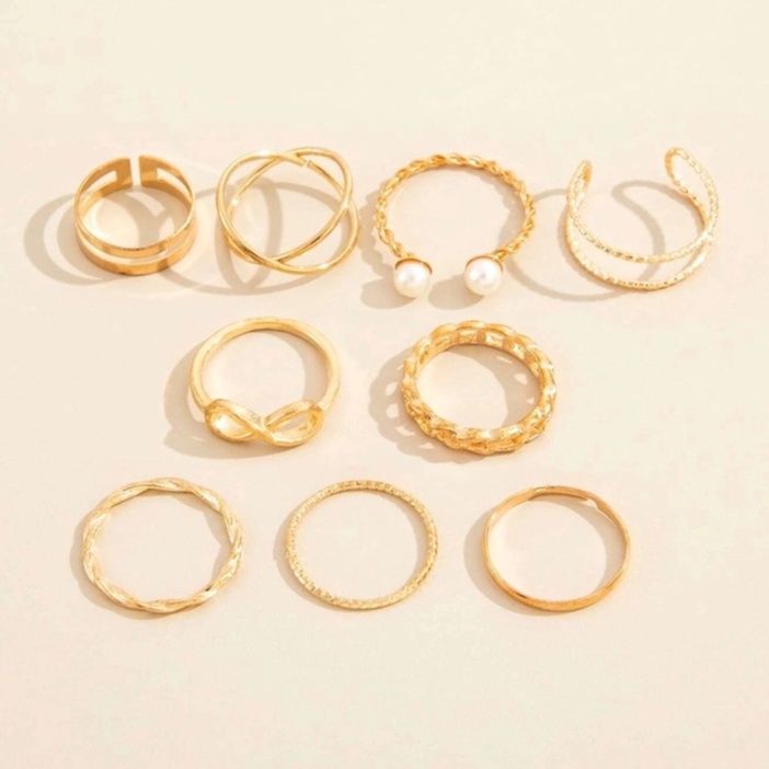 Cincin Set Fashion 9 pcs/set Retro Vintage Mutiara Infinity X Bohemian Korea Dalika