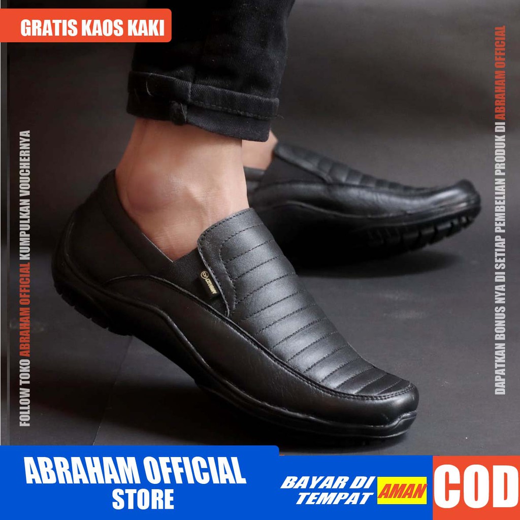 ABRHM x CORZA Sepatu Slip On Pria Sepatu Pria Casual Kulit Asli Cowo/Cowok Sepatu Casual Pria Ori Sepatu Kasual Slop Anti Slip Semi Formal Kerja Kuliah Gaya Santai Keren Kekinian Original Murah Terlaris