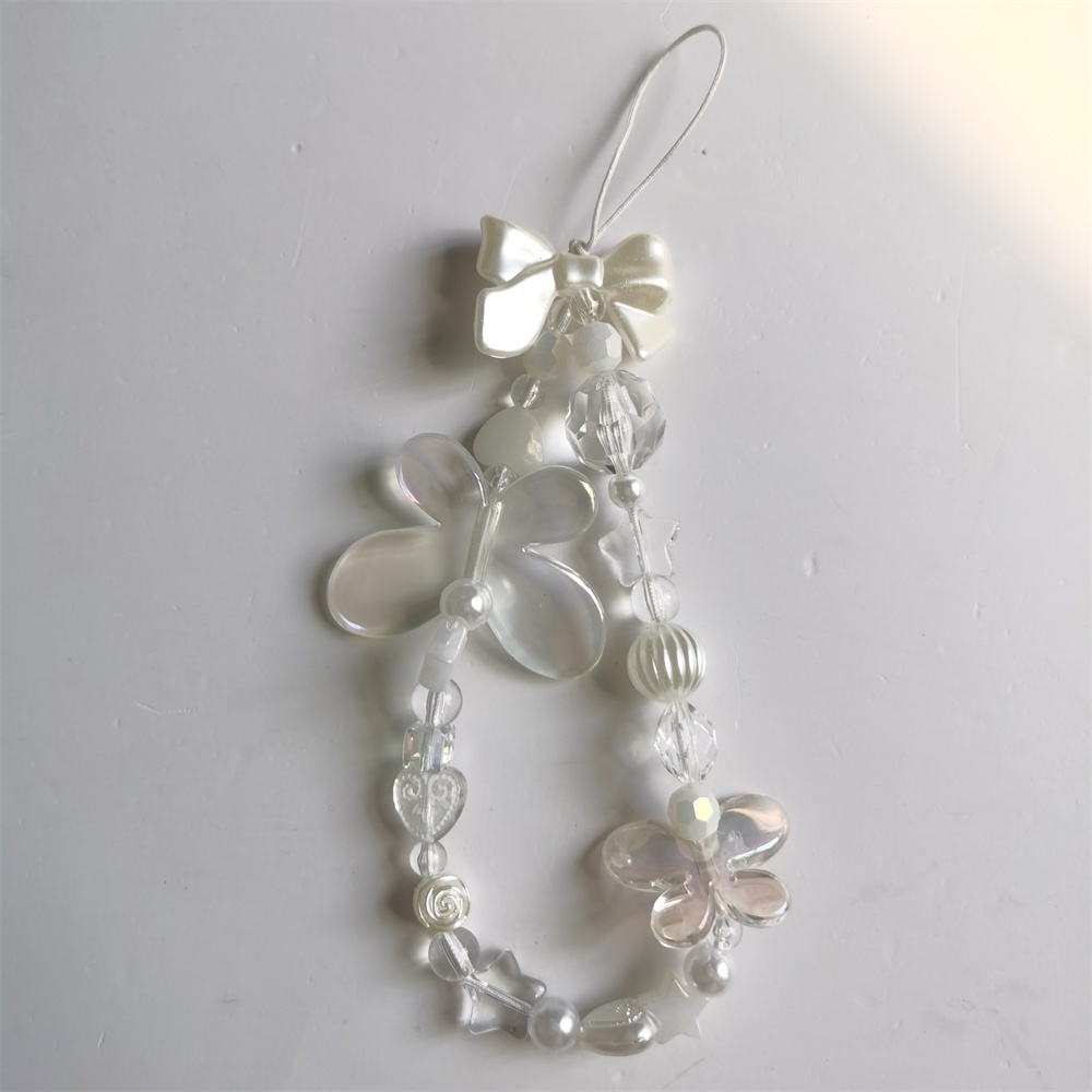 Ins Tali Lanyard Motif Kupu-Kupu Aksen Mutiara Imitasi Anti Hilang Untuk Aksesoris Handphone