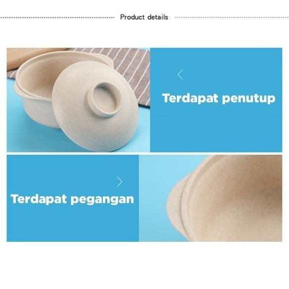 Bowl Jerami Mangkok Tutup 2in1 Dan Sendok Gandum Tahan Panas BPA Free Mangkuk Jerami