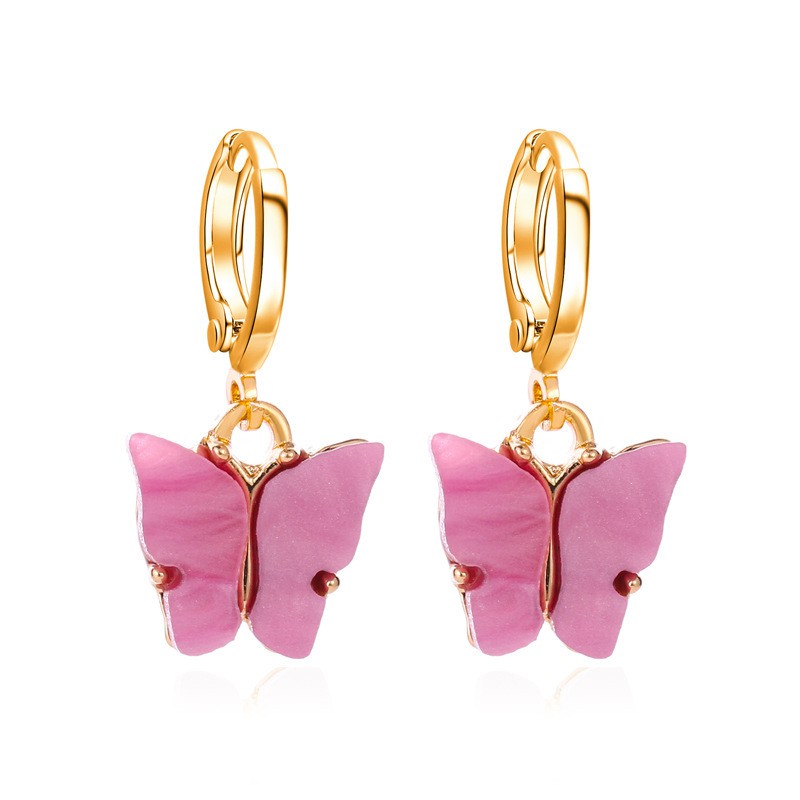 Butterfly acrylic alloy ear hoop earrings ladies jewelry factory wholesale