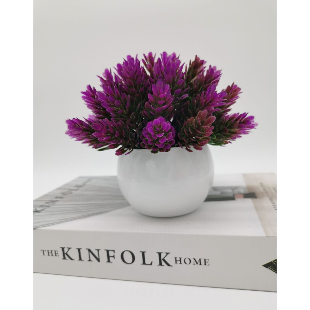 Tanaman Pot Mini Bonsai Cemara Dekoratif Bunga Plastik-Ungu