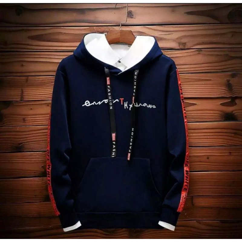 HOODIE FASHION PRIA WANITA NAVY/BIRU DONGKER KUALITAS DISTRO size L (BISA COD)