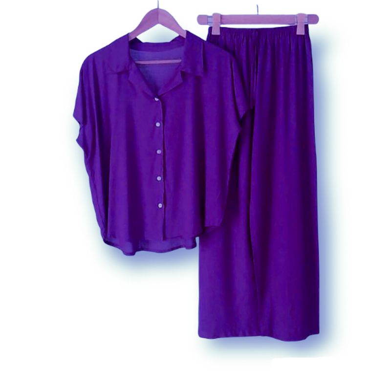 PIYAMA | BAJU TIDUR WANITA | SETELAN WANITA | PIYAMA WANITA | PIYAMA RAYON | PAJAMAS | PIYAMA JUMBO-Ungu