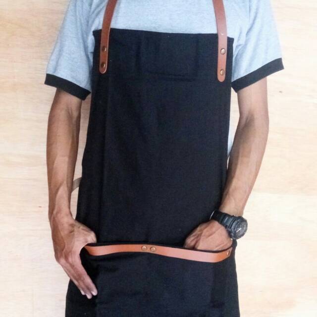 Apron Canvas and Synthetic Leather ( Celemek ), Barista / chef / barbershop