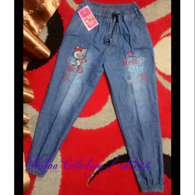 Celana Jeans / Celana Jeans Panjang / Celana Joger Jeans / Celana Joger anak Motif Bordiran ukuran M. L. XL