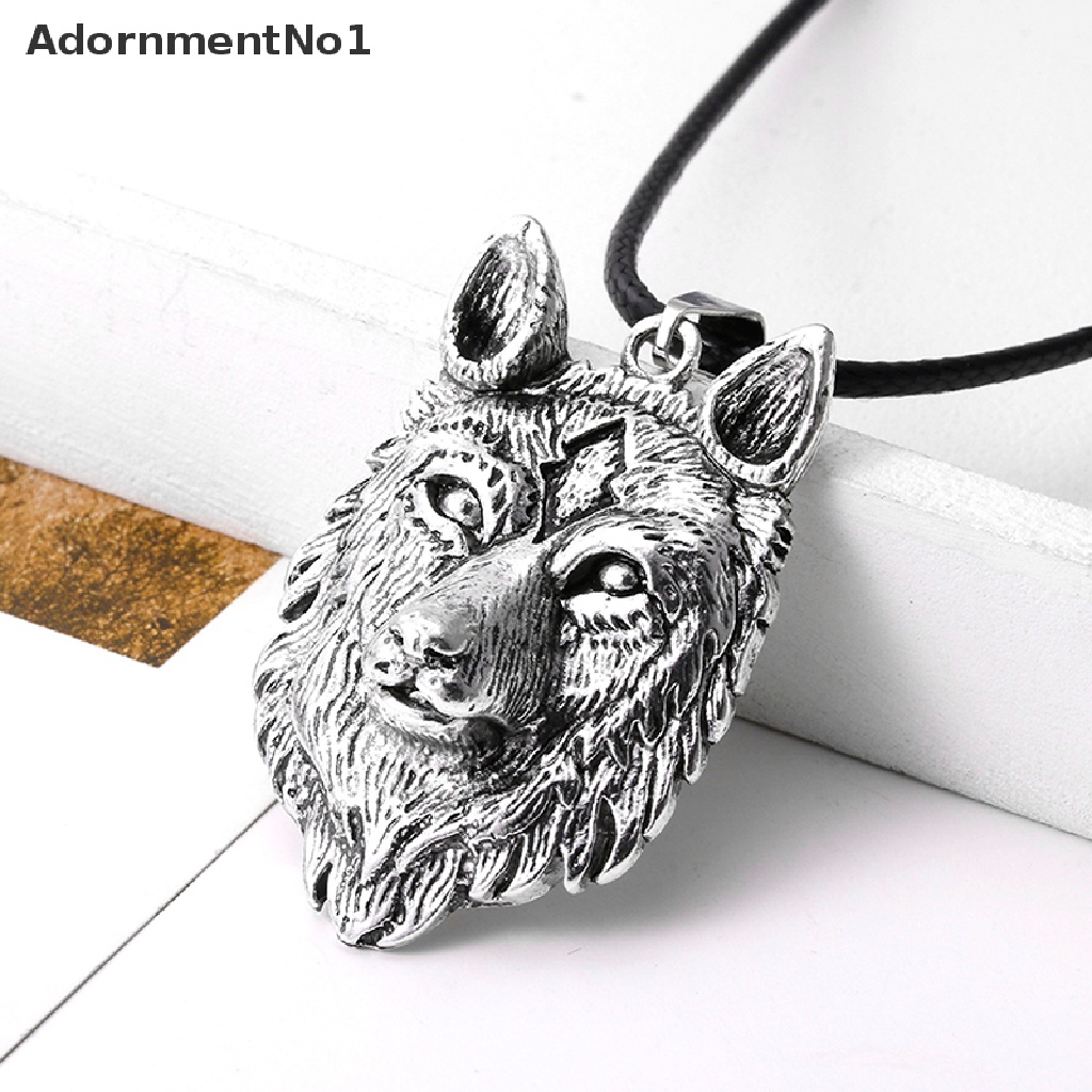 (AdornmentNo1) Kalung Rantai Liontin Kepala Serigala Tibet Warna Silver Untuk Pria