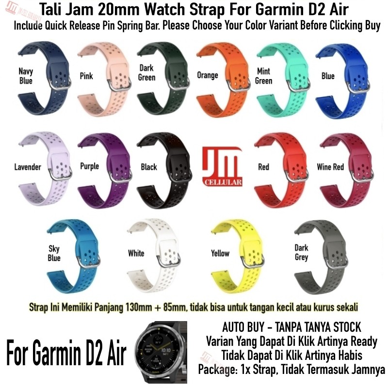 R33 Tali Jam 20mm Watch Strap Garmin D2 Air - Sport Rubber Silikon Quick Release