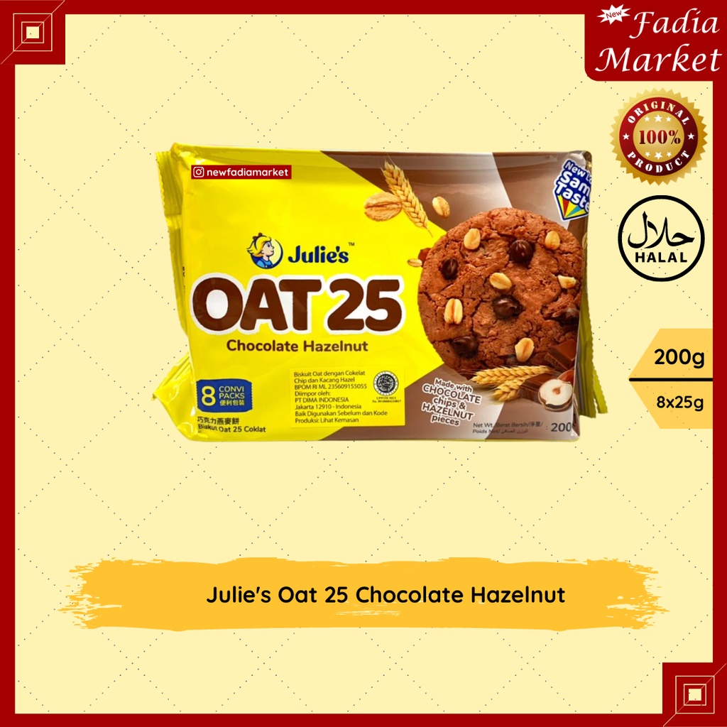 

Julies Oat 25 Chocolate Hazelnut (Biskuit Gandum) [200g - 8x25g]