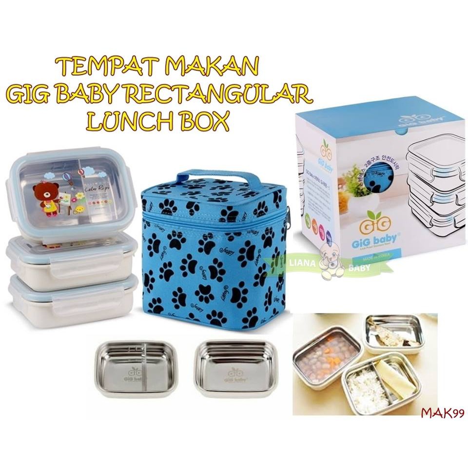 MAK99 TEMPAT MAKAN STAINLESS STEEL GIG BABY RECTANGULAR LUNCH BOX