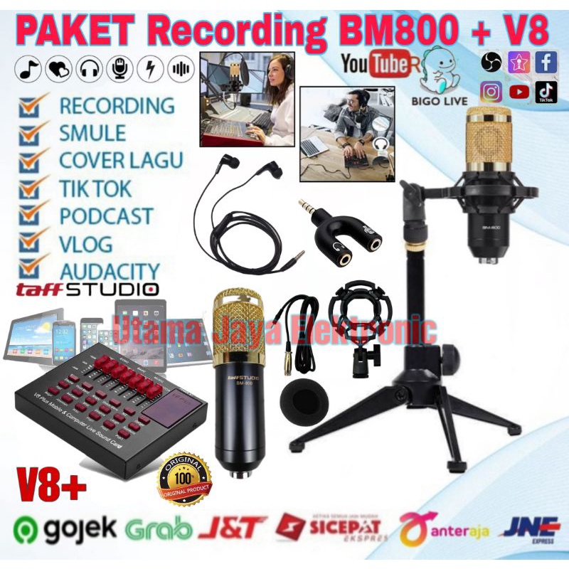 Paket Hemat Mic BM800 Soundcard V8 plus Stand Meja Rekaman Terbaik