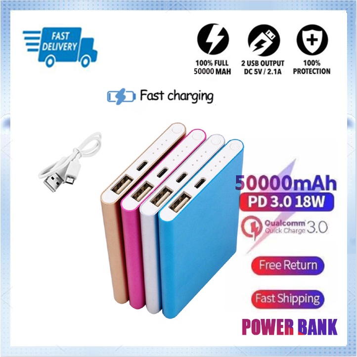 PowerBank Mini Motif Kartun Power Bank Dual USB LED Fast Charging Baterai Power 50000 mah