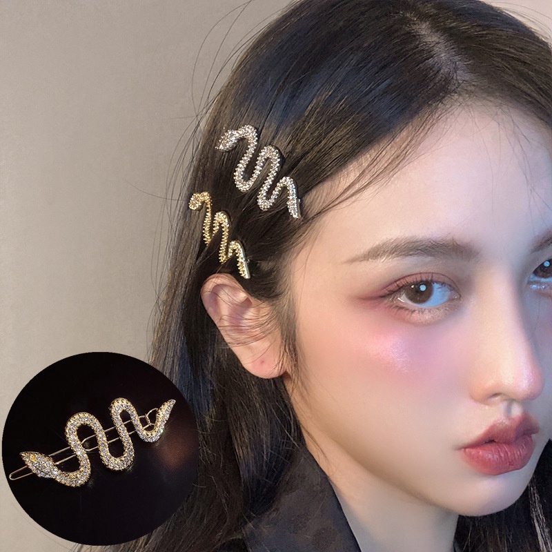 Jepit Rambut Bentuk Ular Aksen Berlian Imitasi Bahan Alloy Untuk Wanita