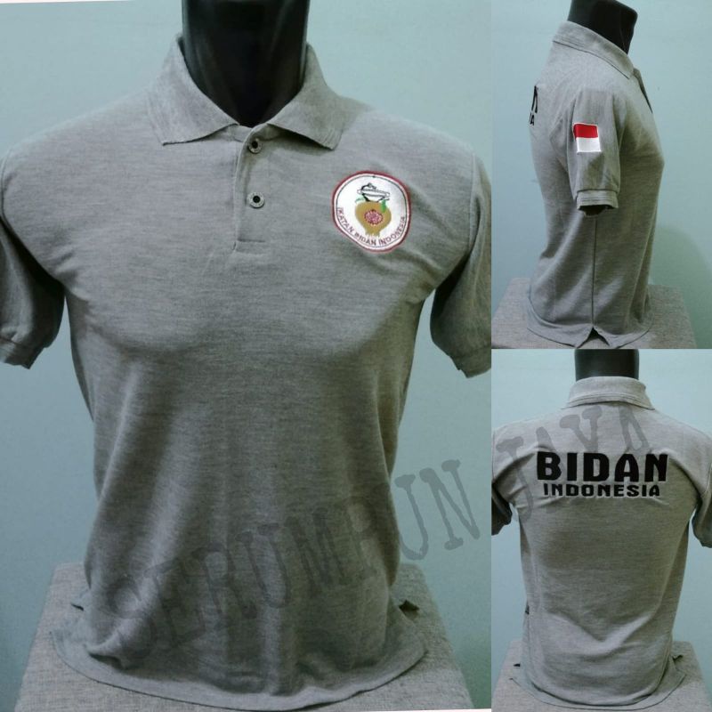 KAOS BIDAN ABU - KAOS KERAH BIDAN FULL BORDIR