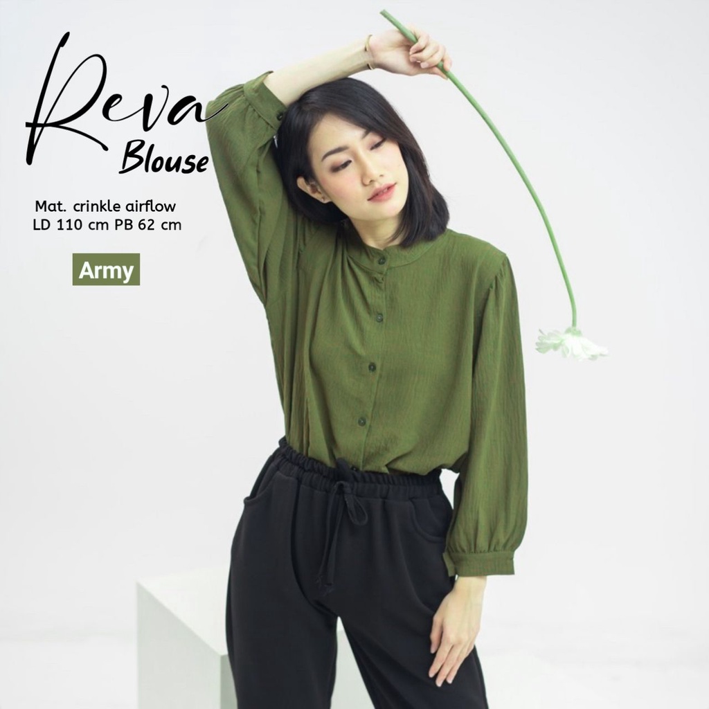 Reva Blouse Wanita Crinkle Airflow Premium Kemeja Wanita Lengan Panjang Baju Import Casual Kantor LD 110 cm