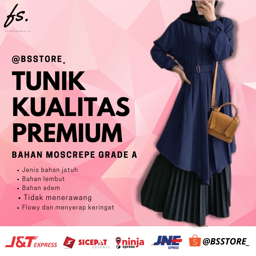 Atasan Tunik Wanita Premium Import Quality Bangkok Rayon Katun Set Terbaru Putih Hitam Dewasa Remaja