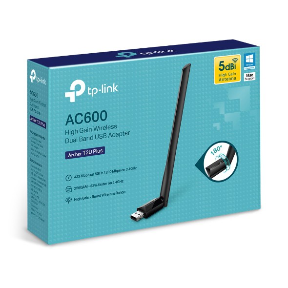 Tp-Link Archer T2U Plus  AC600 High Gain Wireless Dual Band USB Adapter