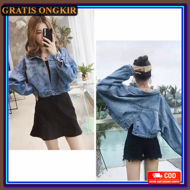 Jaket Denim Melar Stretch Big Jumbo Cewek Wanita Levis Oversize Pocket 938 - Jaket Jeans Crop Korea