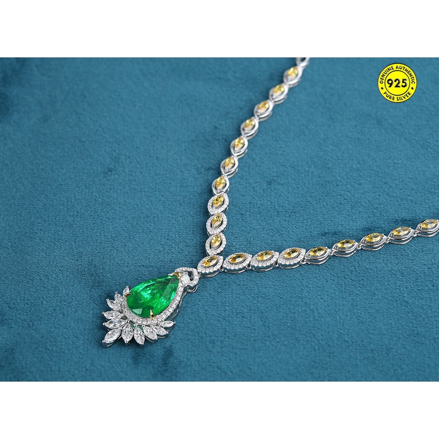 Set Kalung Rantai Dengan Liontin Batu Permata Emerald Kristal Untuk Wanita