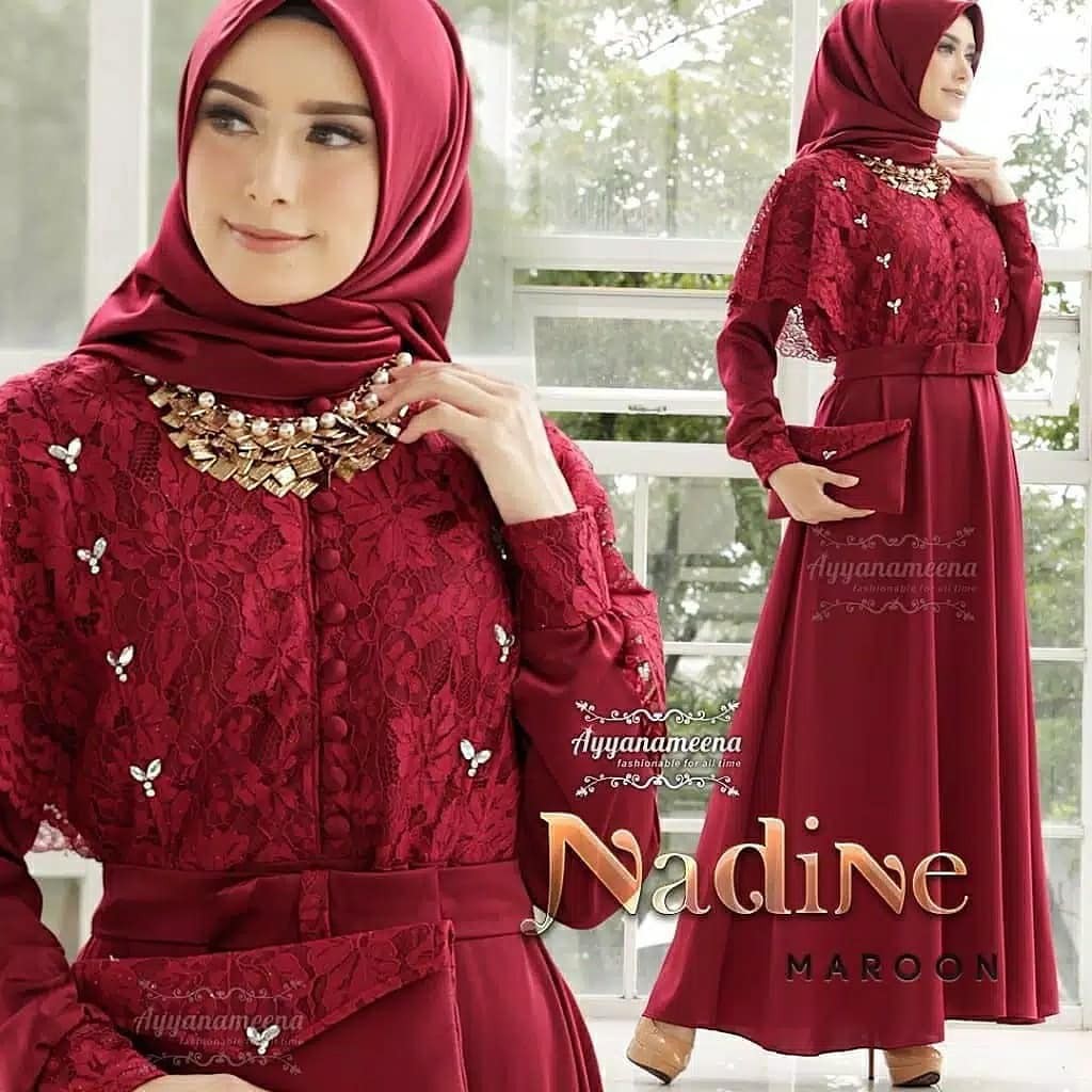 NADINE DRESS UKURAN M L XL | GAUN PESTA | BAJU LEBARAN
