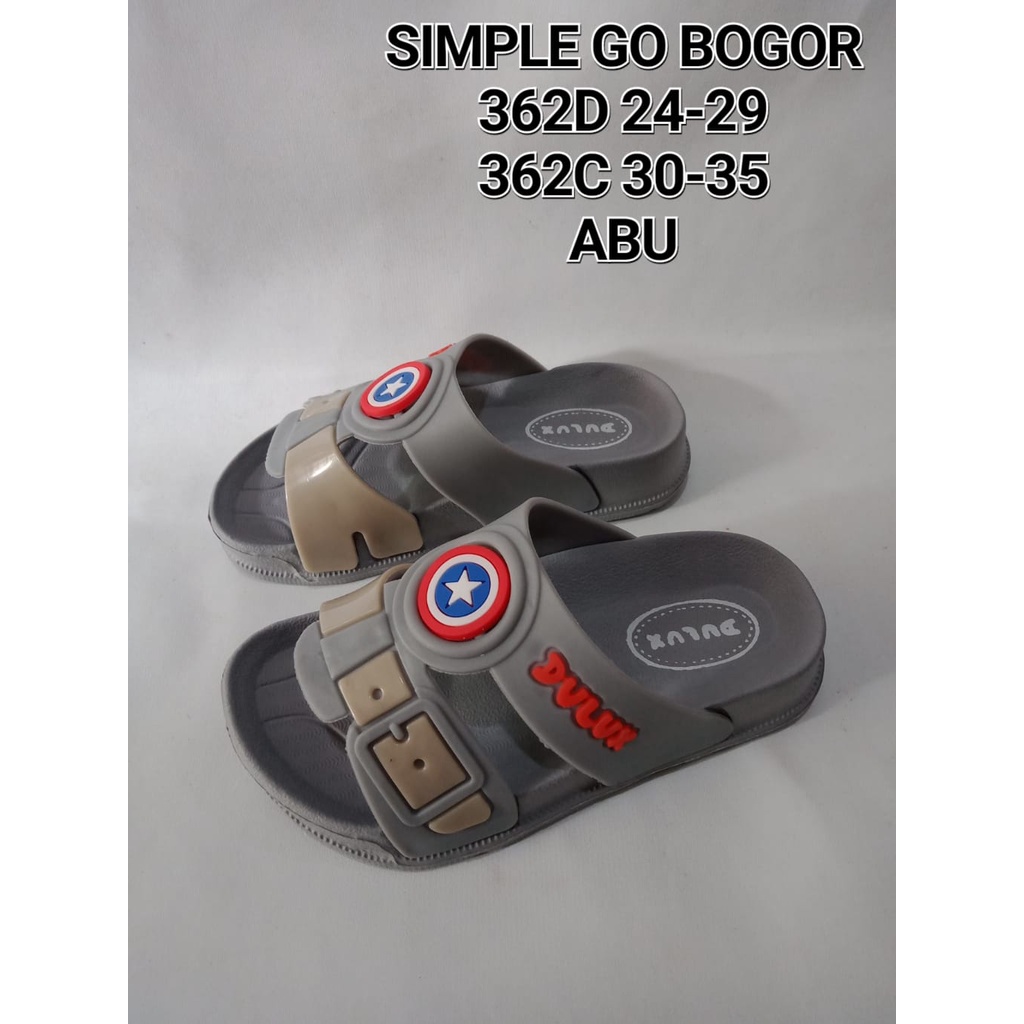 sandal anak usia PAUD umur 3 tahun 4 tahun gambar tameng kapten amerika&amp;hulk bahan halus nyaman dan tidak licin 362D size 24-29