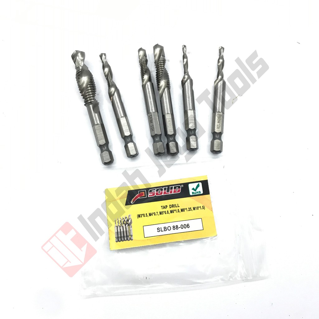 SOLID Tap Drill Bit Set 6 Pcs HSS - Mata Bor Pembuat Ulir Baut Hand Tap Bor