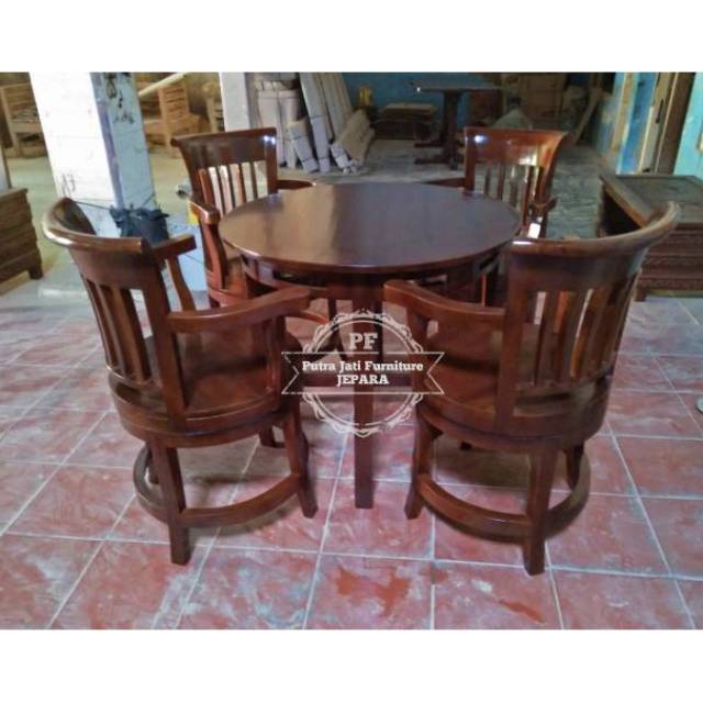 Meja Makan Bundar Kursi Putar - Meja Makan Cafe - Kursi Putar Murah