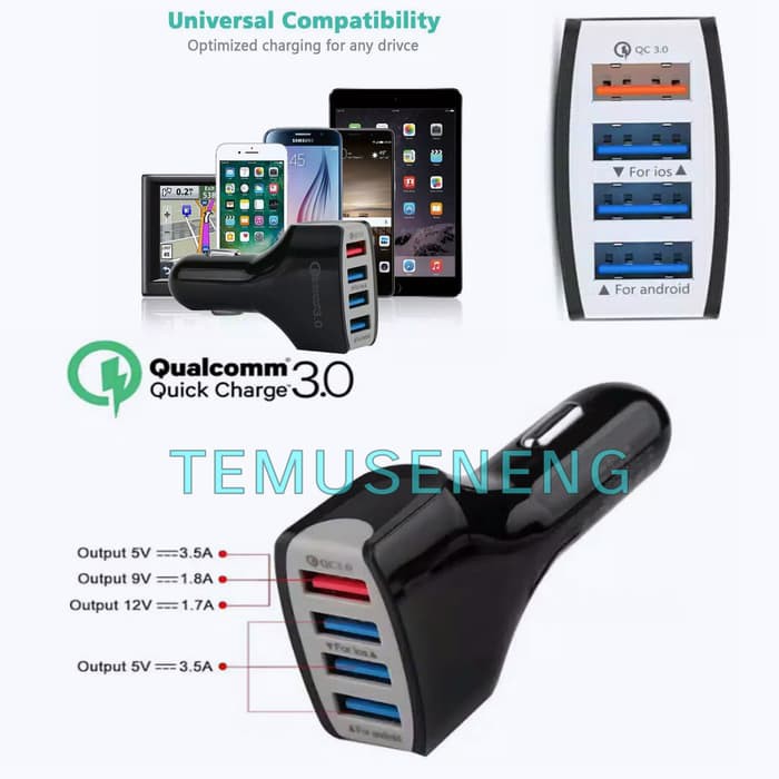 Qualcomm Quick Charge Qc 3.0 Fast Car Chager Mobil Usb Hp 4 Port 35W