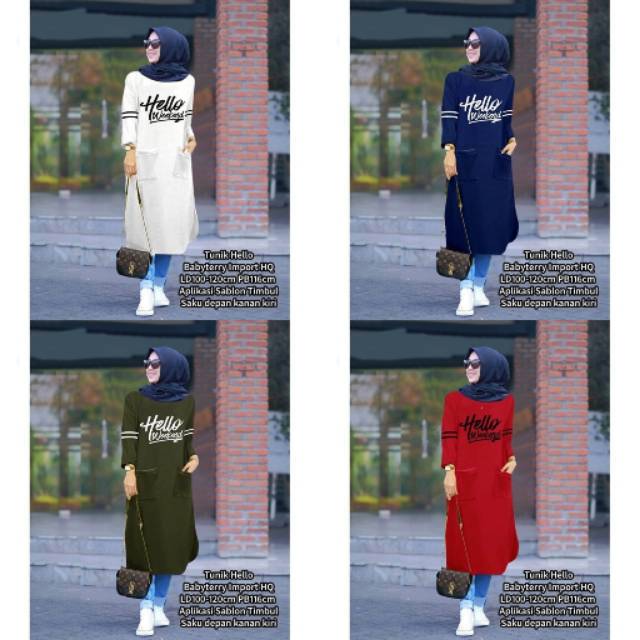 Tunik tunic tuniq hello grosir fashion bella feby goyen wajik kotak linera rissa sora nola akasia