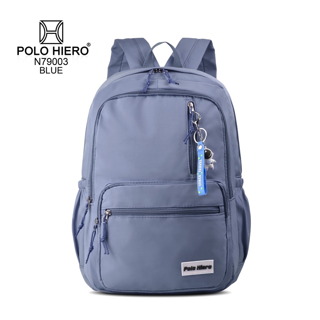 Polo Hiero Tas  Sekolah Polo Hiero N79003 Tas Ransel Wanita Free Gantungan Kunci-Blue