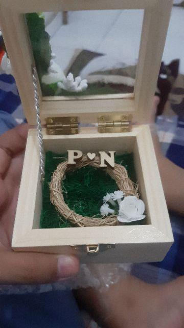 Kotak Cincin Kayu Segi 4 Gold | Ring Box Wedding Engagement