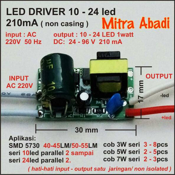 LED Driver 10-24x1 Watt 210 mA AC-DC Tanpa Casing