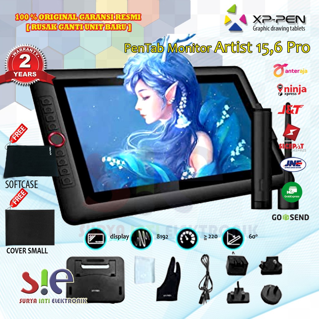 XP pen artist 15.6 Pro Display Drawing PenTablet 8192 Press Level Garansi 2 tahun