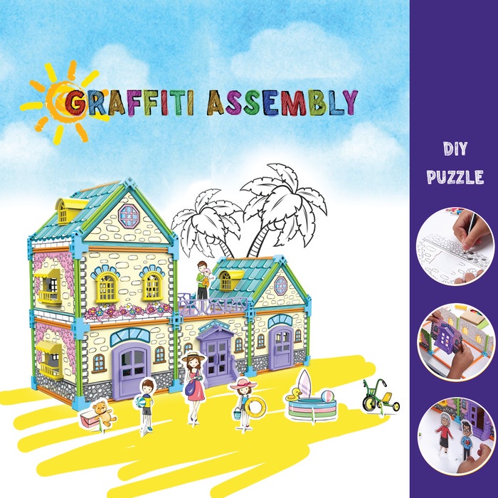 Mainan Edukasi Anak Bongkar Pasang Puzzle DIY Graffiti Assembly