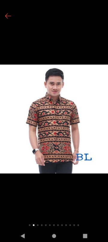 Hem Kemeja Lengan Pendek Bahan Premium Motif Songket Tenun Kuning Coklat Totol Batik Pekalongan Jawa