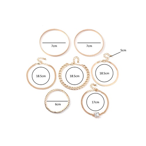 LRC Gelang Tangan Fashion Golden Rhinestone Chain Alloy Geometric Bracelet Set K01087